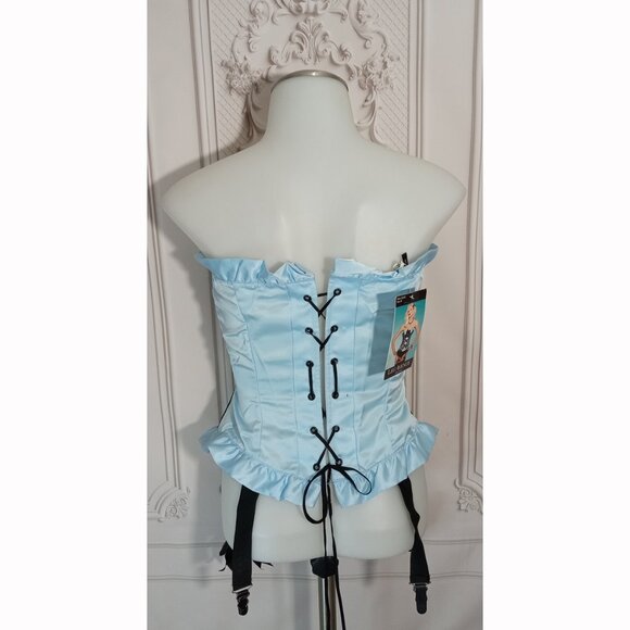 NWT Leg Avenue Blue Satin Corset W/ Padded Silhouette & Bow Trimmed Garter Sz M - Picture 5 of 7
